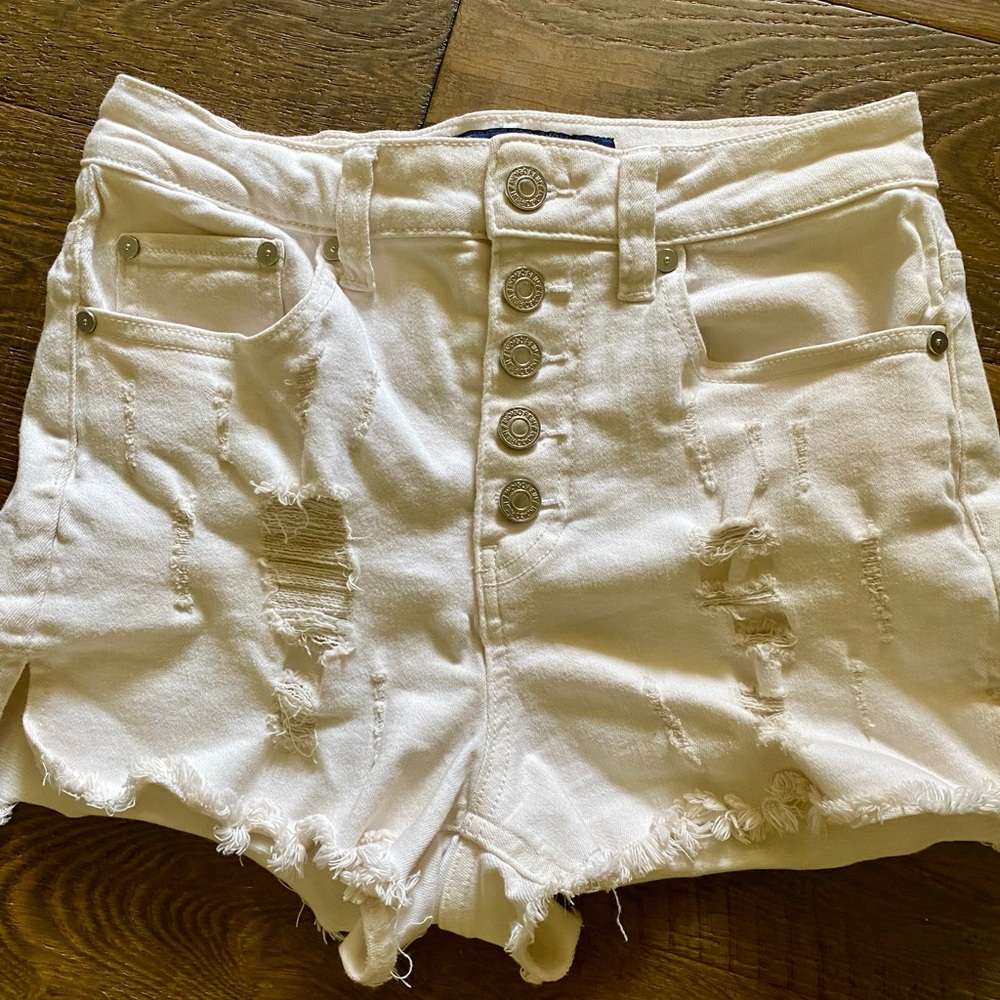 Indigo Rein White High Waist Distressed Shorts